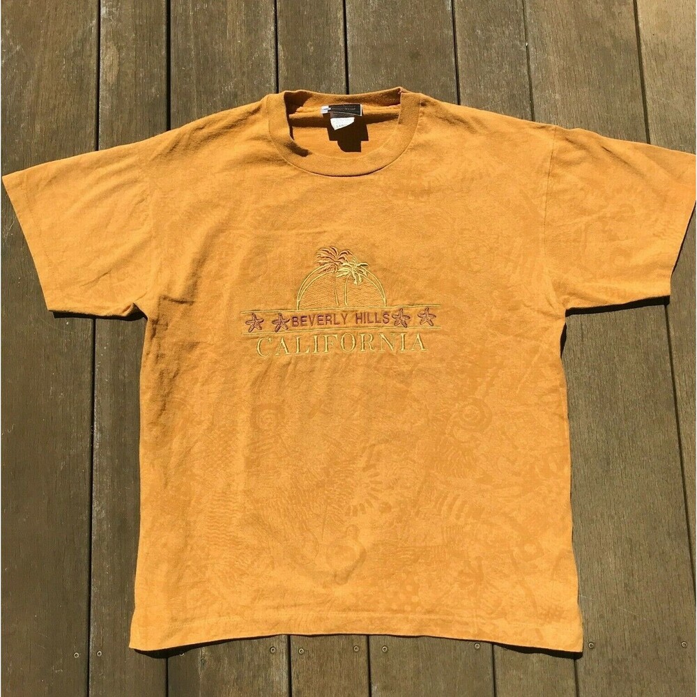 Vintage Beverly Hills California Embroidered Textured TShirt Size Large USA Made